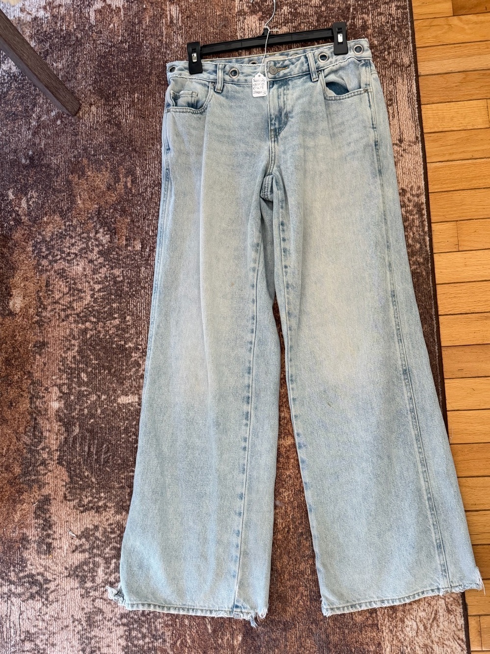 PacSun Light Wash Distressed Wide Leg Jeans With Grommet Waist